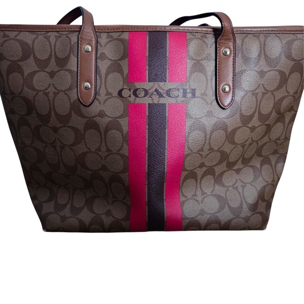 Coach Brown and Pink Stripe Tote